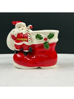 Vintage Napco Santa Boot Christmas Planter Retro Holiday Decor